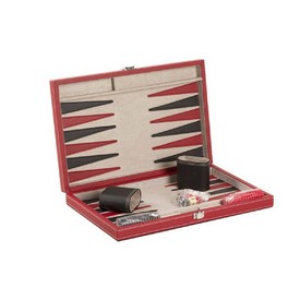 15" Black/Red Leatherette Backgammon, 3042M