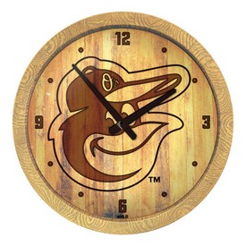 Baltimore Orioles: Branded "Faux" Barrel Top Clock, FNB-MBBALT-560-02 Baltimore Orioles: Branded "Faux" Barrel Top Clock, FNB-MBBALT-560-02