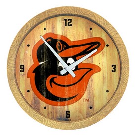 Baltimore Orioles: Weathered "Faux" Barrel Top Clock, FNB-MBBALT-560-03 Baltimore Orioles: Weathered "Faux" Barrel Top Clock, FNB-MBBALT-560-03