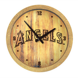 Los Angeles Angels: Wordmark - Branded "Faux" Barrel Top Clock, FNB-MBLAAN-560-05 Los Angeles Angels: Wordmark - Branded "Faux" Barrel Top Clock, FNB-MBLAAN-560-05
