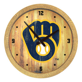Milwaukee Brewers: Logo - Weathered "Faux" Barrel Top Clock, FNB-MBMILW-560-06 Milwaukee Brewers: Logo - Weathered "Faux" Barrel Top Clock, FNB-MBMILW-560-06