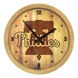 Philadelphia Phillies: Branded "Faux" Barrel Top Clock, FNB-MBPHIL-560-02 Philadelphia Phillies: Branded "Faux" Barrel Top Clock, FNB-MBPHIL-560-02
