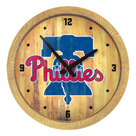 Philadelphia Phillies: Weathered "Faux" Barrel Top Clock, FNB-MBPHIL-560-03 Philadelphia Phillies: Weathered "Faux" Barrel Top Clock, FNB-MBPHIL-560-03
