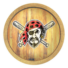 Pittsburgh Pirates: Pirate - Weathered "Faux" Barrel Top Sign, FNB-MBPITT-240-06 Pittsburgh Pirates: Pirate - Weathered "Faux" Barrel Top Sign, FNB-MBPITT-240-06