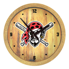 Pittsburgh Pirates: Pirate - Weathered "Faux" Barrel Top Clock, FNB-MBPITT-560-06 Pittsburgh Pirates: Pirate - Weathered "Faux" Barrel Top Clock, FNB-MBPITT-560-06
