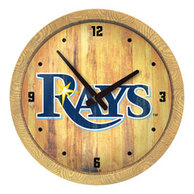 Tampa Bay Rays: Weathered "Faux" Barrel Top Clock, FNB-MBTBAY-560-03 Tampa Bay Rays: Weathered "Faux" Barrel Top Clock, FNB-MBTBAY-560-03