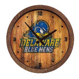 Delaware Blue Hens: Logo - Weathered "Faux" Barrel Top Wall Clock, NCDELA-560-06