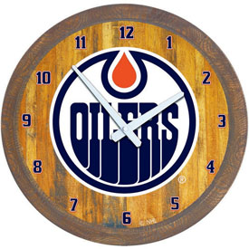 Edmonton Oilers: "Faux" Barrel Top Wall Clock, NHEDMO-560-01