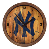 New York Yankees: Logo - Weathered "Faux" Barrel Top Clock, FNB-MBNYYS-560-06