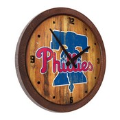 Philadelphia Phillies: Weathered "Faux" Barrel Top Clock, FNB-MBPHIL-560-03