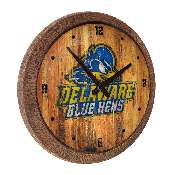 Delaware Blue Hens: Logo - Weathered "Faux" Barrel Top Wall Clock, NCDELA-560-06