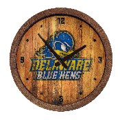 Delaware Blue Hens: Logo - Weathered "Faux" Barrel Top Wall Clock, NCDELA-560-06