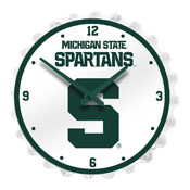 Michigan State Spartans: Block S - Bottle Cap Lighted Wall Clock, NCMIST-545-02