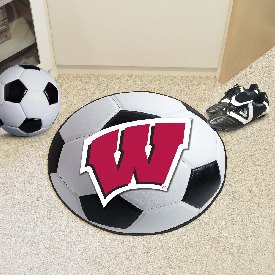 Wisconsin Badgers Soccer Ball Rug - 27in. Diameter - W Primary Logo, 1644
