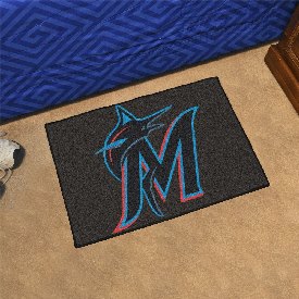Miami Marlins Starter Mat Accent Rug - 19in. x 30in. - M Marlin Cap Logo - Black, 6439