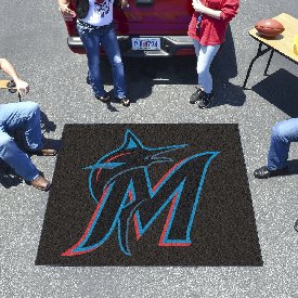 Miami Marlins Tailgater Rug - 5ft. x 6ft. - M Marlin Cap Logo - Black, 6440