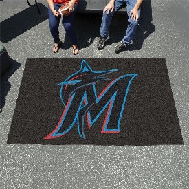 Miami Marlins Ulti-Mat Rug - 5ft. x 8ft. - M Marlin Cap Logo - Black, 6441