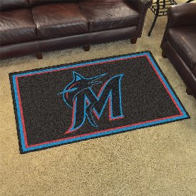 Miami Marlins 4ft. x 6ft. Plush Area Rug - M Marlin Cap Logo - Black, 7059