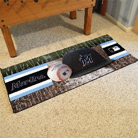 Miami Marlins Baseball Runner Rug - 30in. x 72in. - M Marlin Cap Logo - Black, 11077