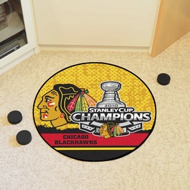 Chicago Blackhawks Hockey Puck Rug - 27in. Diameter, 2010 NHL Stanley Cup Champions, 11739 Chicago Blackhawks Hockey Puck Rug - 27in. Diameter, 2010 NHL Stanley Cup Champions, 11739
