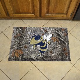 Georgia Tech Yellow Jackets Rubber Scraper Door Mat Camo, Buzz Logo, 24009