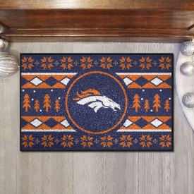 Denver Broncos Holiday Sweater Starter Mat Accent Rug - 19in. x 30in. - Bronco Head Primary Logo, 26199