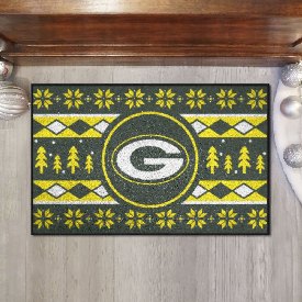Green Bay Packers Holiday Sweater Starter Mat Accent Rug - 19in. x 30in. - Oval G Primary Logo, 26201