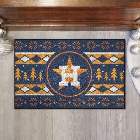 Houston Astros Holiday Sweater Starter Mat Accent Rug - 19in. x 30in. - Circular Star H with Wordmark Primary Logo, 26399