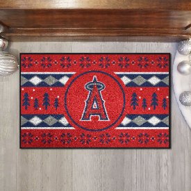 Los Angeles Angels Holiday Sweater Starter Mat Accent Rug - 19in. x 30in. - A Primary Cap Logo - Red, 26401
