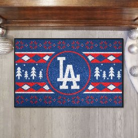 Los Angeles Dodgers Holiday Sweater Starter Mat Accent Rug - 19in. x 30in. - LA Cap Logo - Blue, 26402