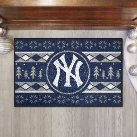 New York Yankees Holiday Sweater Starter Mat Accent Rug - 19in. x 30in. - NY Cap Logo, 26407