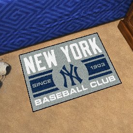 New York Yankees Starter Mat Accent Rug - 19in. x 30in. - NY Cap Logo - Gray, 31423