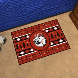 Cincinnati Reds Holiday Sweater Starter Mat Accent Rug - 19in. x 30in. - "Mr. Red Head" Alternative Logo, 32444