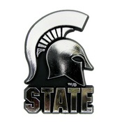 Michigan State University Molded Chrome Emblem 3.25 x 3.25 - "Spartan Helmet & 'STATE'" Alternate Logo, 60356