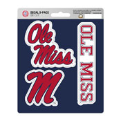 University of Mississippi (Ole Miss) Decal 3-pk 5 x 6.25 - 3 Various Logos / Wordmark, 61040