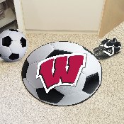 Wisconsin Badgers Soccer Ball Rug - 27in. Diameter - W Primary Logo, 1644