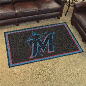 Miami Marlins 4ft. x 6ft. Plush Area Rug - M Marlin Cap Logo - Black, 7059