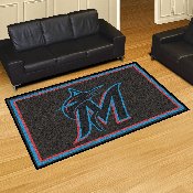 Miami Marlins 5ft. x 8 ft. Plush Area Rug - M Marlin Cap Logo - Black, 7060