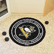 Pittsburgh Penguins Hockey Puck Rug - 27in. Diameter - Skating Penguin Primary Logo - Black, 10273