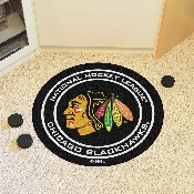 Chicago Blackhawks Hockey Puck Rug - 27in. Diameter - Blackhawk Head Primary Logo - Black, 10279