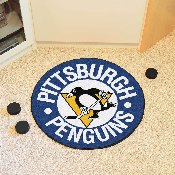 Pittsburgh Penguins Hockey Puck Rug - 27in. Diameter - Skating Penguin Primary Logo - Blue, 11052