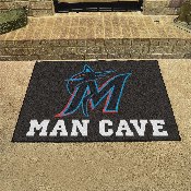 Miami Marlins Man Cave All-Star Rug - 34 in. x 42.5 in. - M Marlin Cap Logo - Black, 22428
