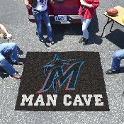 Miami Marlins Man Cave Tailgater Rug - 5ft. x 6ft. - M Marlin Cap Logo - Black, 22429