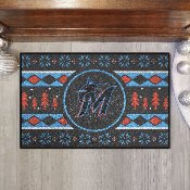 Miami Marlins Holiday Sweater Starter Mat Accent Rug - 19in. x 30in. - M Marlin Cap Logo - Black, 26403