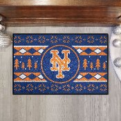 New York Mets Holiday Sweater Starter Mat Accent Rug - 19in. x 30in. - NY Cap Logo, 26406