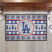 Los Angeles Dodgers Holiday Sweater Starter Mat Accent Rug - 19in. x 30in. - LA Cap Logo - Gray, 28673