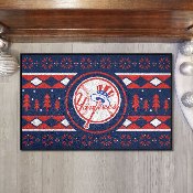 New York Yankees Holiday Sweater Starter Mat Accent Rug - 19in. x 30in. - Circular Yankees Primary Logo, 31424