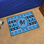 Miami Marlins Holiday Sweater Starter Mat Accent Rug - 19in. x 30in. - M Marlin Cap Logo - Blue, 32775