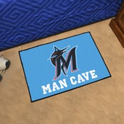 Miami Marlins Man Cave Starter Mat Accent Rug - 19in. x 30in. - M Marlin Cap Logo - Blue, 32778