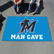 Miami Marlins Man Cave Ulti-Mat Rug - 5ft. x 8ft. - M Marlin Cap Logo - Blue, 32780